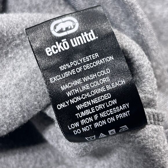 Ecko Unltd Hoodie Men Medium Gray Pullover Big Rhino Logo Skater‎ Grunge - Picture 8 of 11